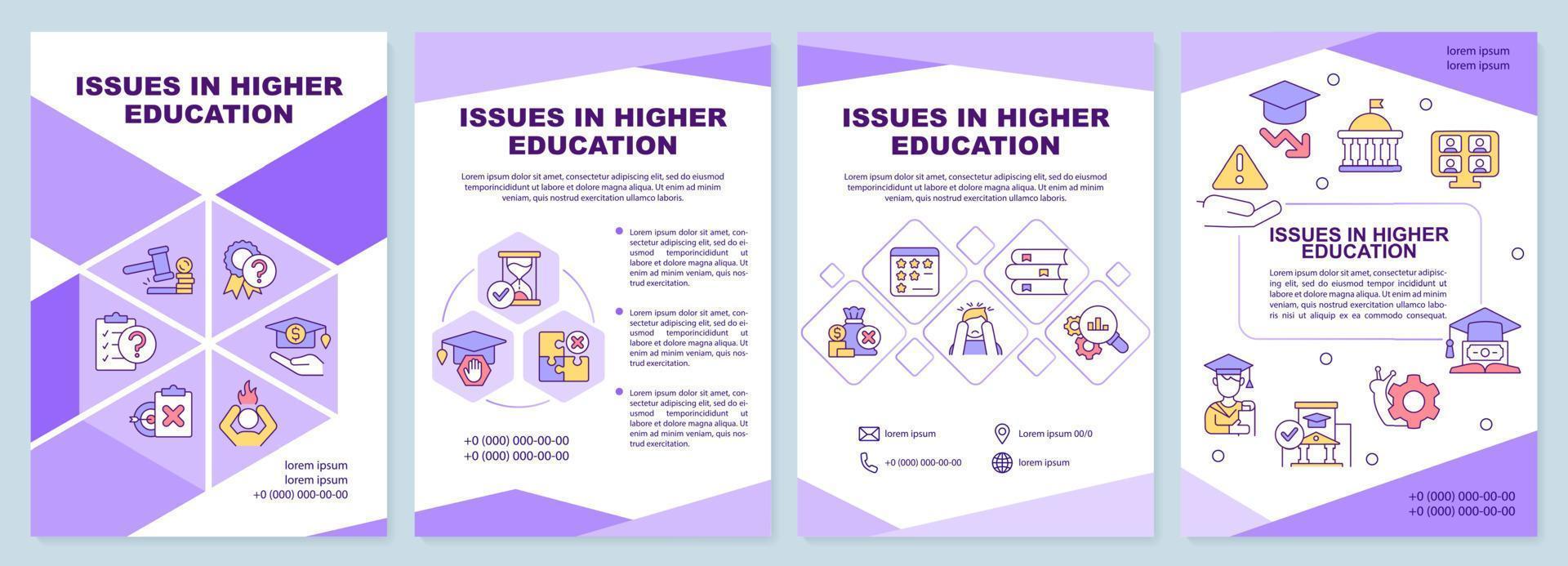 frågor i högre utbildning lila broschyr mall. folder design med linjär ikoner. redigerbar 4 vektor layouter för presentation, årlig rapporterar.