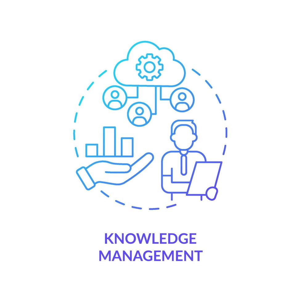 Symbol für das blaue Farbverlaufskonzept des Wissensmanagements. Business Intelligence abstrakte Idee dünne Linie Illustration. Informationen pflegen. isolierte Umrisszeichnung. vektor