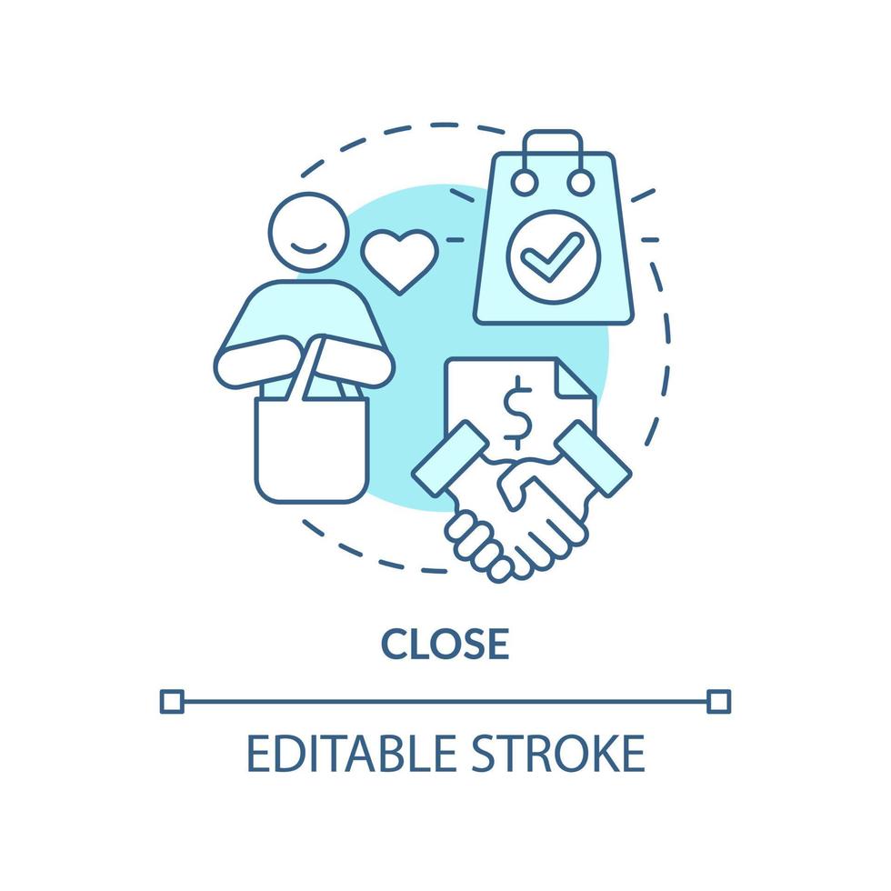 stänga turkos begrepp ikon. försäljning bearbeta abstrakt aning tunn linje illustration. slutlig inköp avtal. förhandling. isolerat översikt teckning. redigerbar stroke. vektor