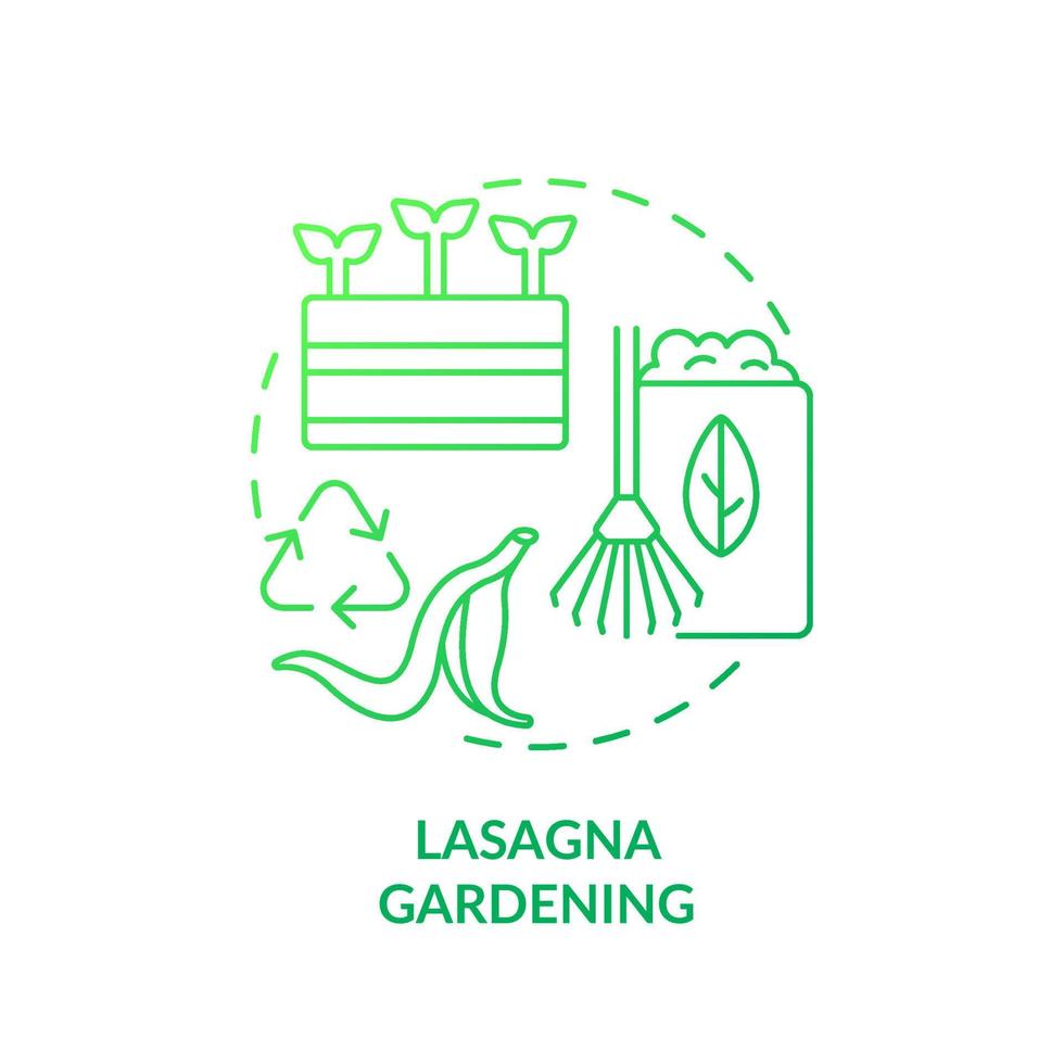 Symbol für das grüne Farbverlaufskonzept der Lasagne im Garten. Blattkompostierung. wachsende Pflanzen. gartenmethode abstrakte idee dünne linie illustration. isolierte Umrisszeichnung. vektor