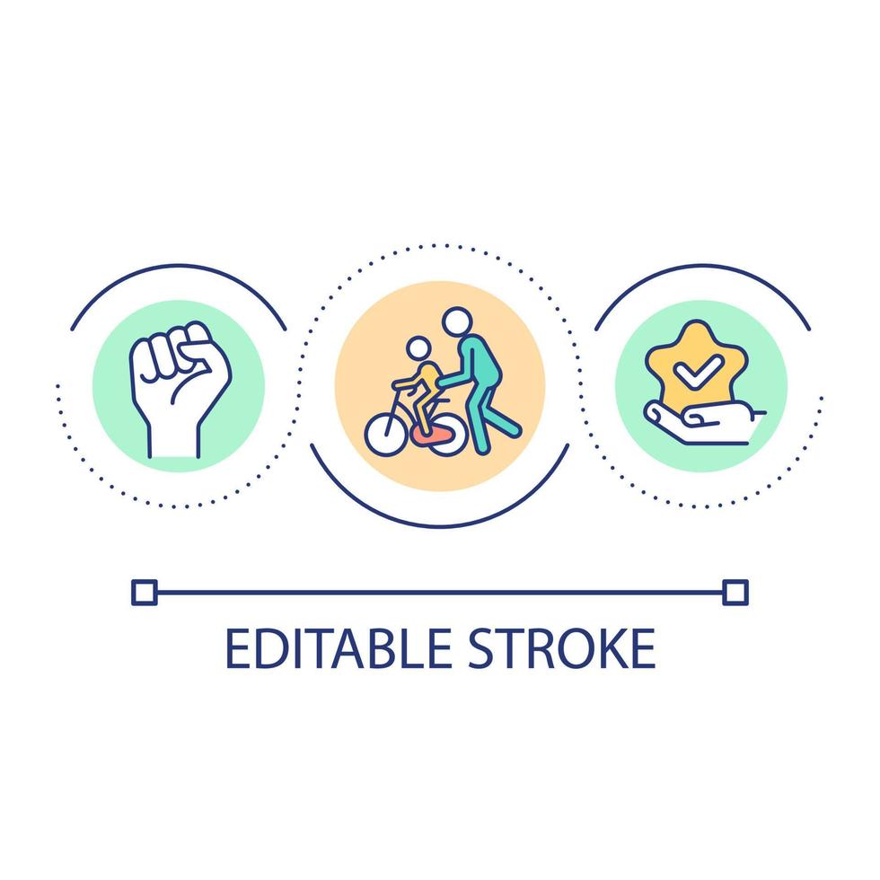 Symbol für ein effektives Konzept der Elternschleife. kind lehren, fahrrad zu fahren abstrakte idee dünne linie illustration. kognitive Entwicklung. isolierte Umrisszeichnung. editierbarer Strich. vektor