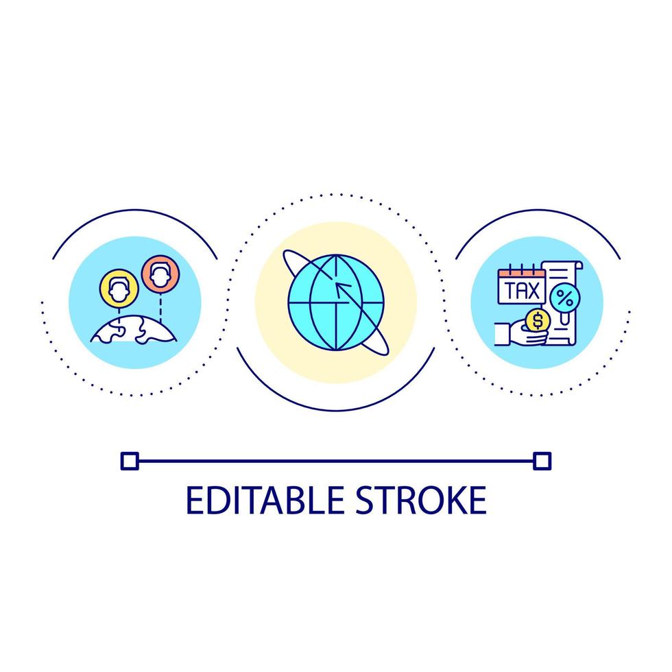 global företag beskattning slinga begrepp ikon. internationell partnerskap. finansiell transaktioner abstrakt aning tunn linje illustration. isolerat översikt teckning. redigerbar stroke. vektor