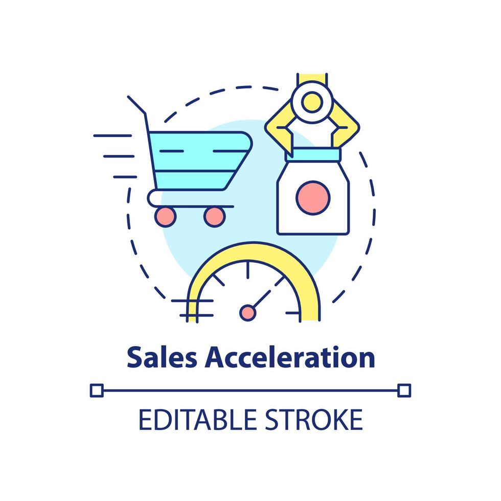 Symbol für das Konzept der Verkaufsbeschleunigung. Verkaufswerkzeug abstrakte Idee dünne Linie Illustration. Verbesserung der Prozesseffektivität. isolierte Umrisszeichnung. editierbarer Strich. vektor