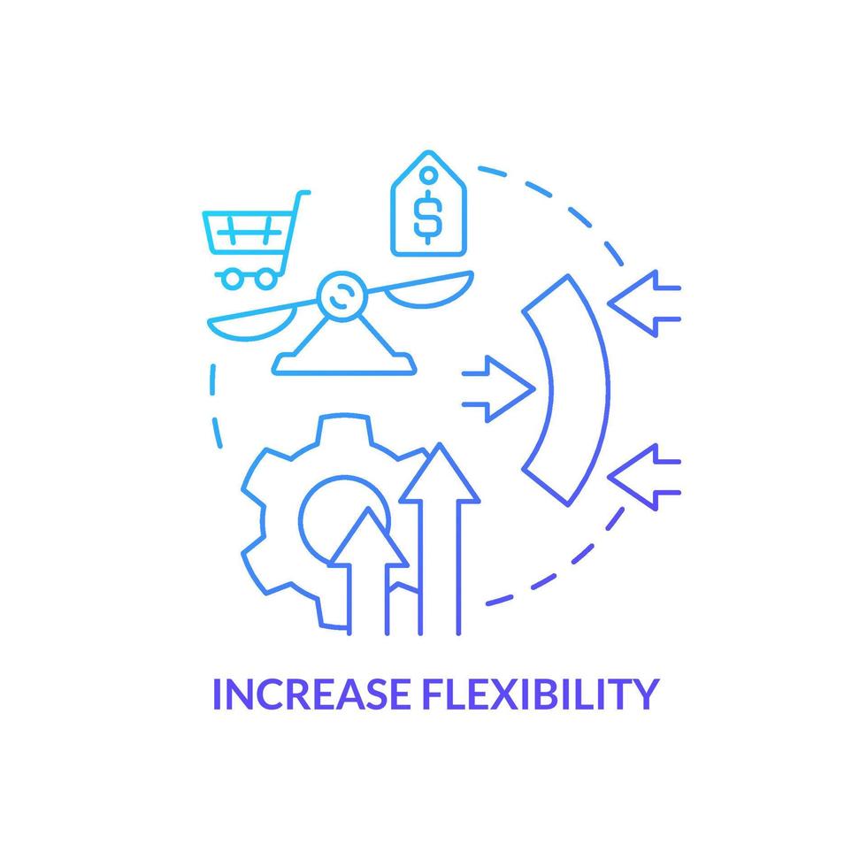 Symbol für das blaue Farbverlaufskonzept der Flexibilität erhöhen. Anpassung. adressierung von covid auswirkungen auf die abstrakte idee der logistik dünne linienillustration. isolierte Umrisszeichnung. vektor