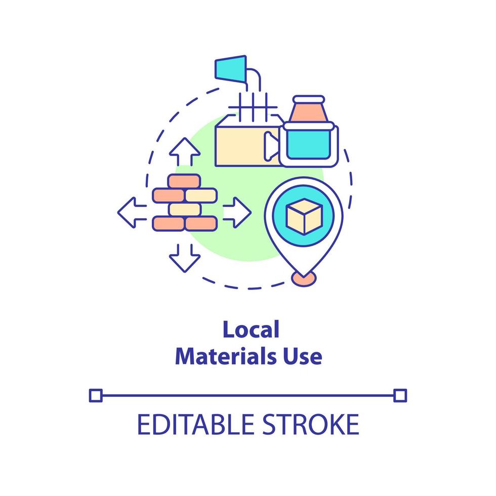 Symbol für das Konzept der lokalen Materialien. grüne urbanismusbasis abstrakte idee dünne linienillustration. ökologisches Bauen. isolierte Umrisszeichnung. editierbarer Strich. vektor