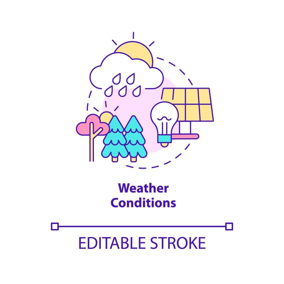 Symbol für das Konzept der Wetterbedingungen. net zero energy building schwachstelle abstrakte idee dünne linie illustration. Panel-Effizienz. isolierte Umrisszeichnung. editierbarer Strich. vektor