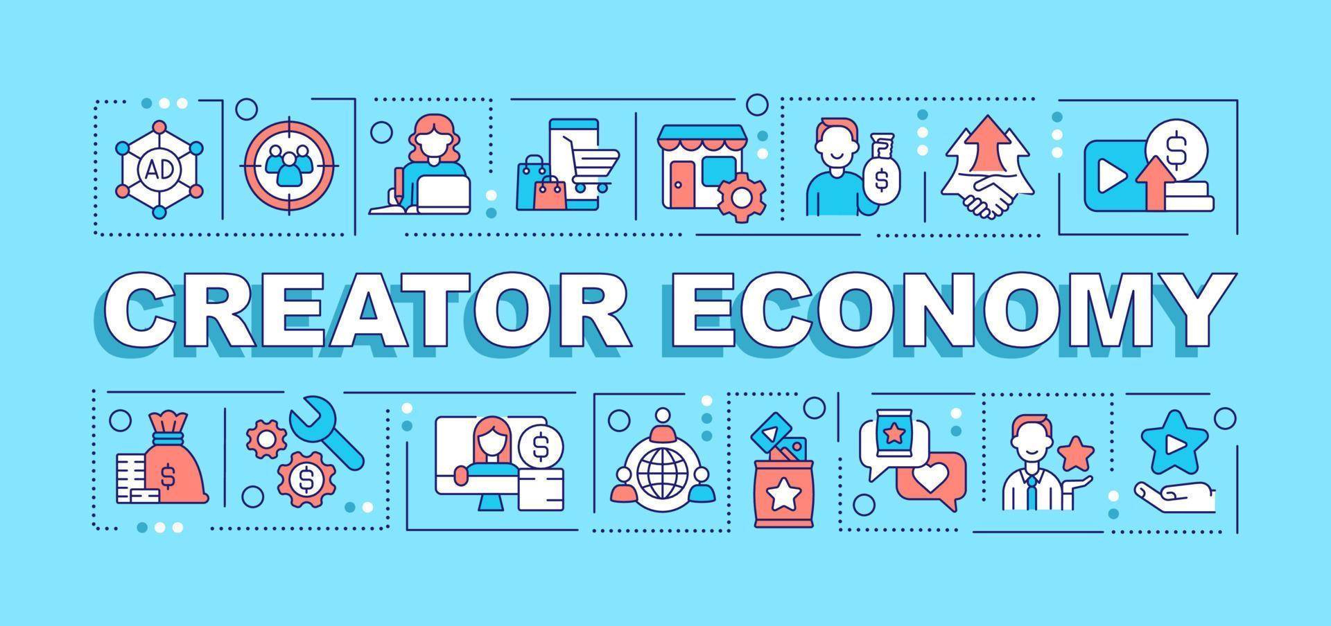 skapare ekonomi ord begrepp turkos baner. digital marknadsföring. infographics med redigerbar ikoner på Färg bakgrund. isolerat typografi. vektor illustration med text.