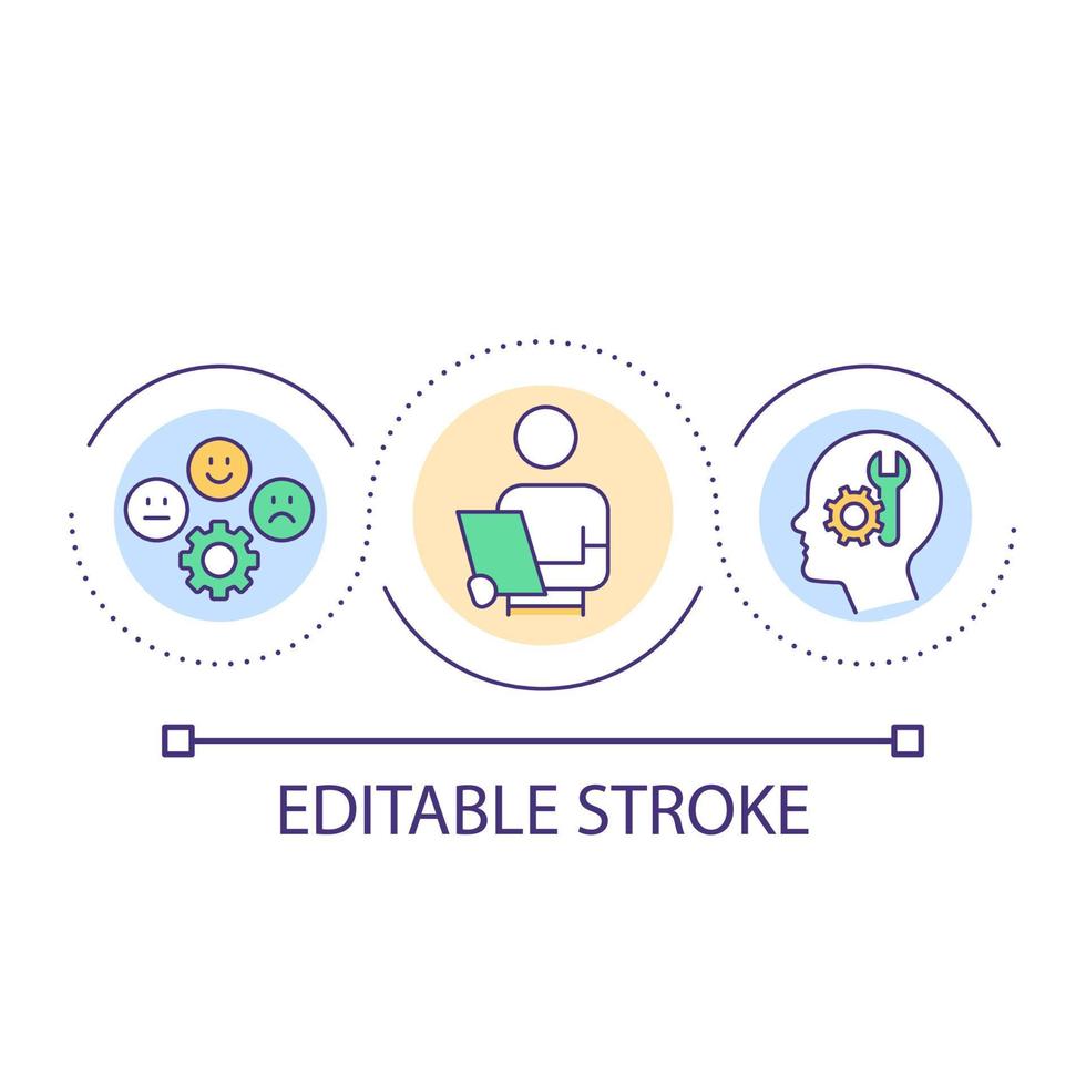 känslomässigt fokuserade terapeut slinga begrepp ikon. mental hälsa rådgivare abstrakt aning tunn linje illustration. hantera känslor, känslor. isolerat översikt teckning. redigerbar stroke. vektor