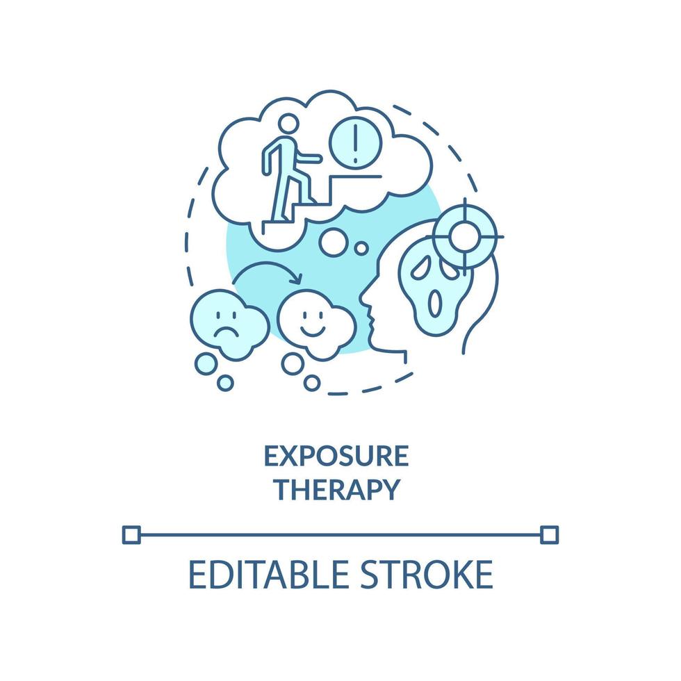 exponering terapi turkos begrepp ikon. förändra och klara av rädsla reaktion. behandling abstrakt aning tunn linje illustration. isolerat översikt teckning. redigerbar stroke. vektor