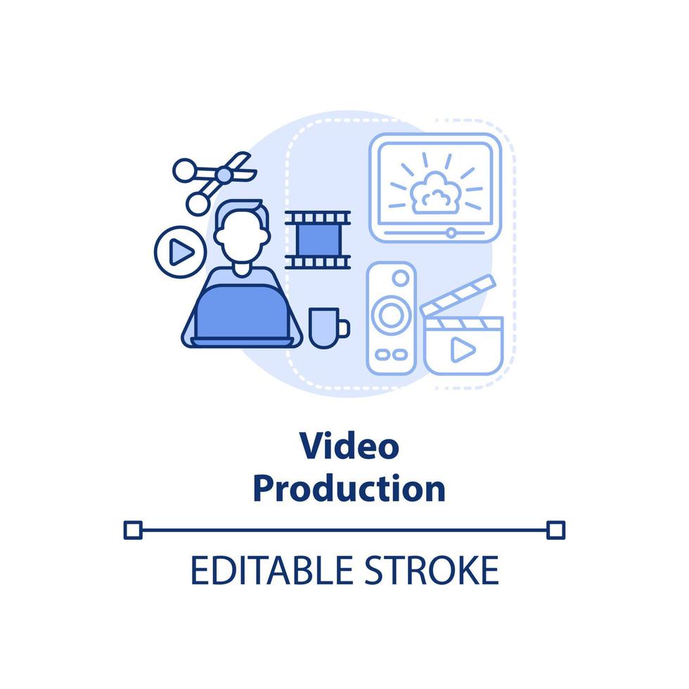 Symbol für das hellblaue Konzept der Videoproduktion. gefragte fähigkeit für freiberufliche abstrakte ideen dünne linienillustration. isolierte Umrisszeichnung. editierbarer Strich. vektor