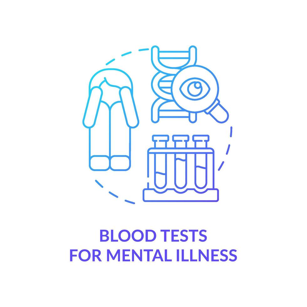 blod tester för mental sjukdom blå lutning begrepp ikon. patient granskning. psykoterapi trend abstrakt aning tunn linje illustration. isolerat översikt teckning. vektor