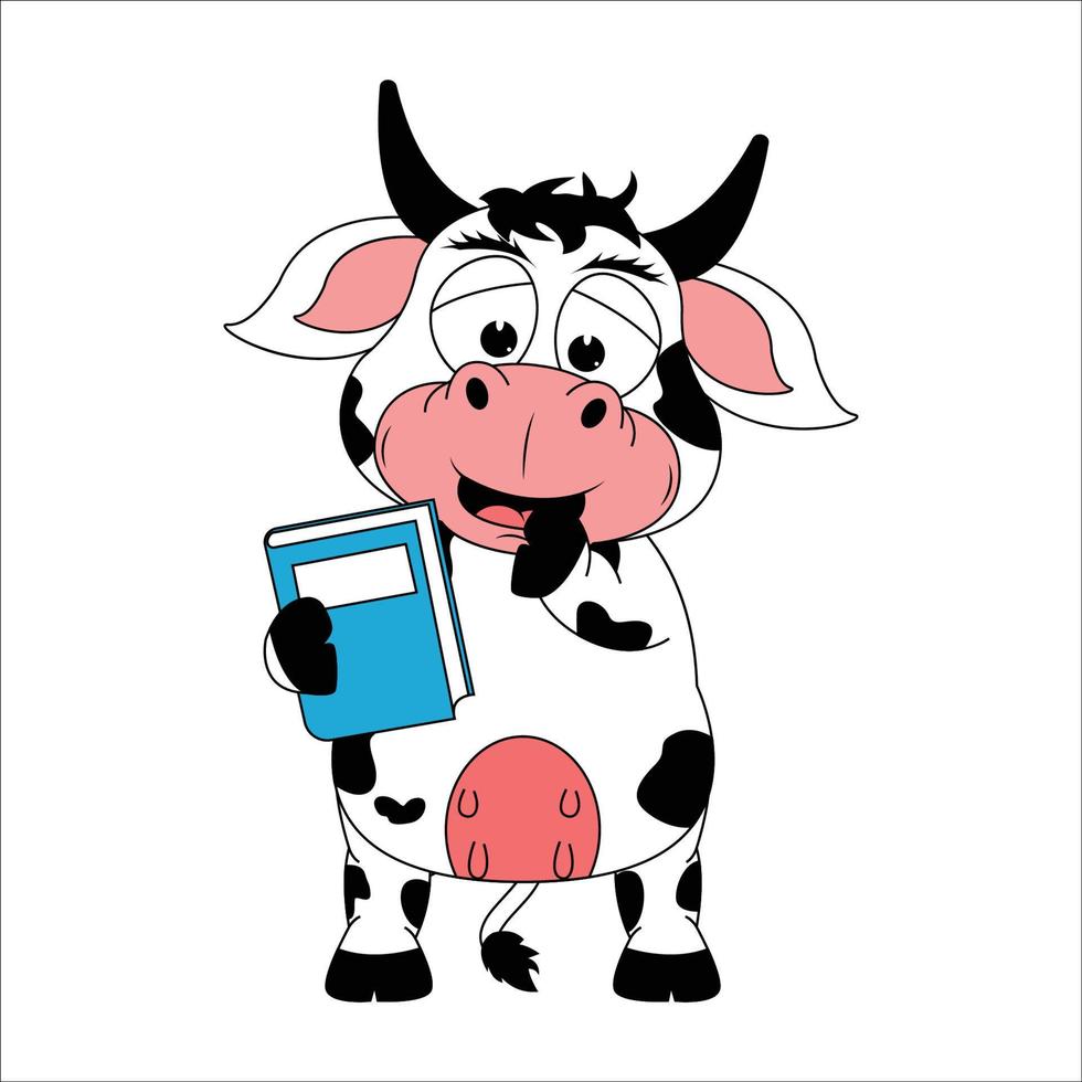 söt ko djur tecknad illustration vektor