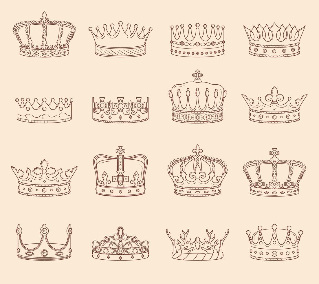 kung och drottning krona ritningar vektor
