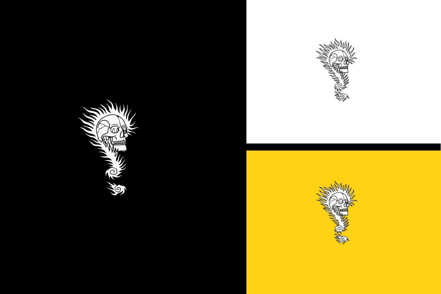 logotyp design linje konst av huvud skalle och flamma vektor