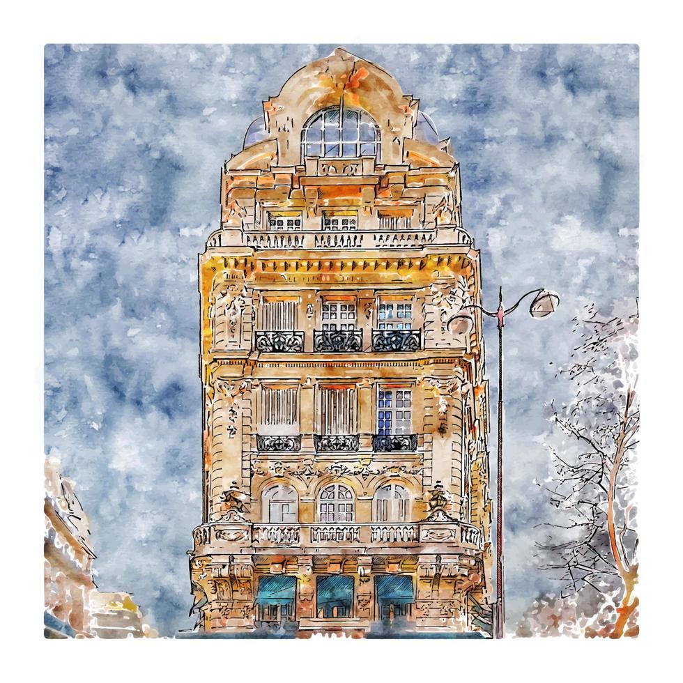 architektur paris frankreich aquarellskizze handgezeichnete illustration vektor