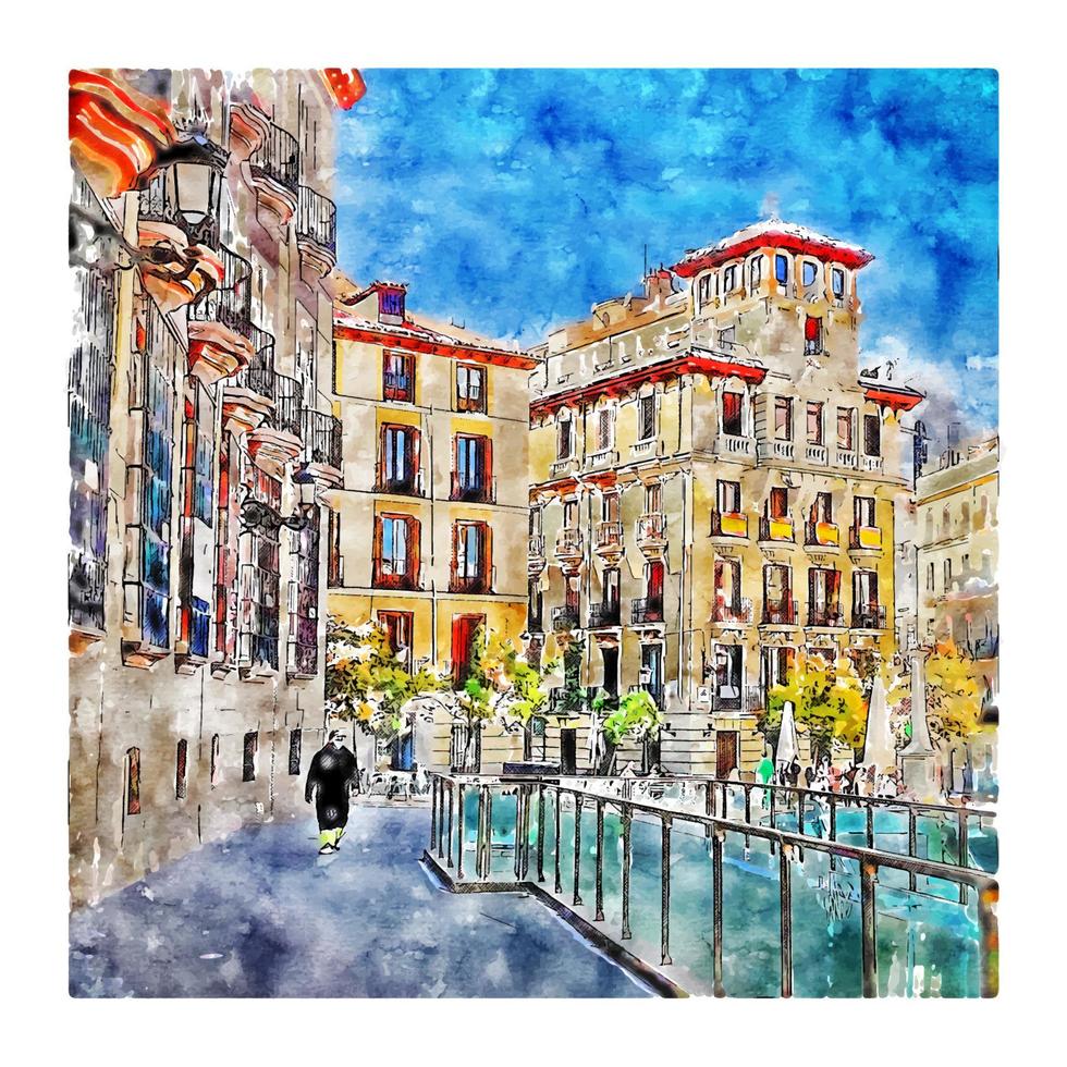 architektur spanien aquarell skizze handgezeichnete illustration vektor