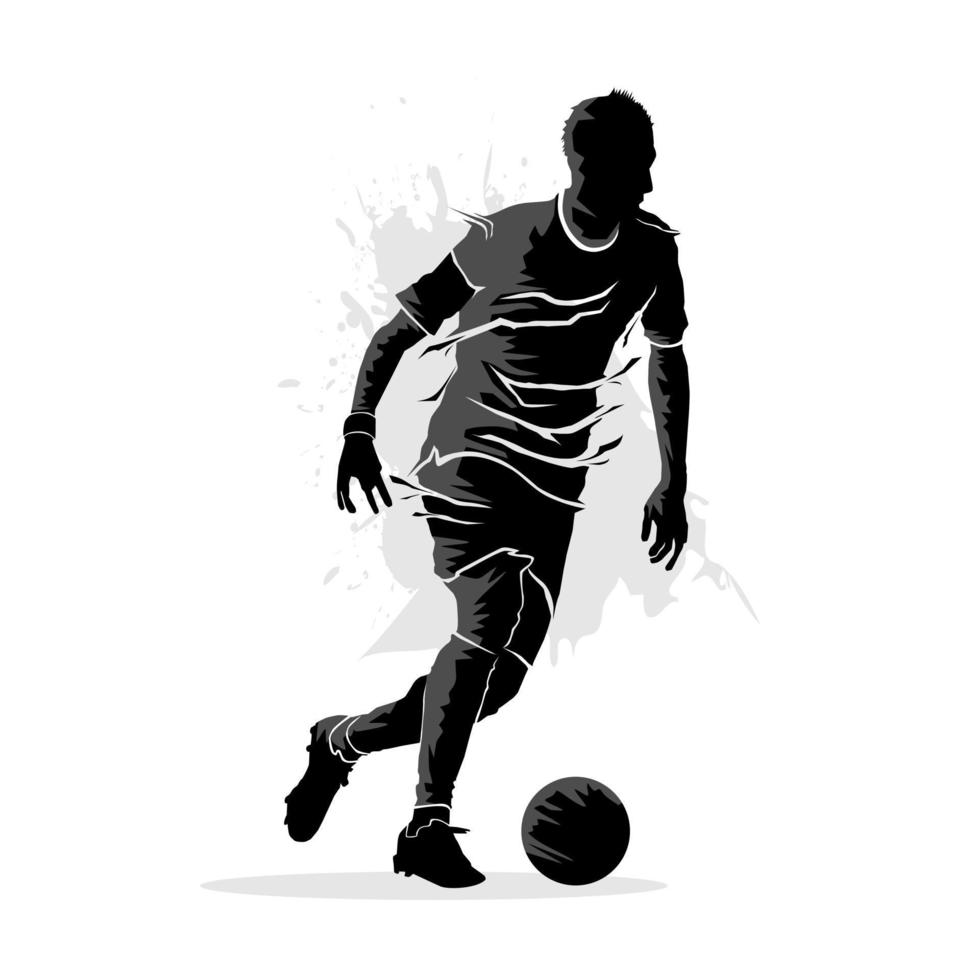 abstrakt silhuett av fotboll spelare dribblingar de boll vektor