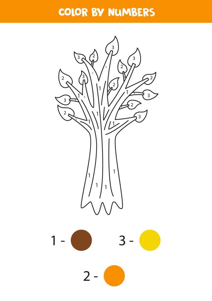 Cartoon-Baum nach Zahlen färben. Arbeitsblatt für Kinder. vektor