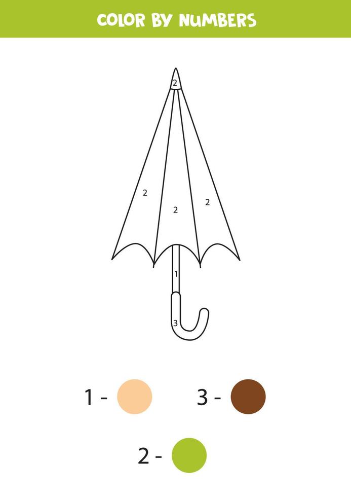 Farb-Cartoon-Regenschirm nach Zahlen. Arbeitsblatt für Kinder. vektor