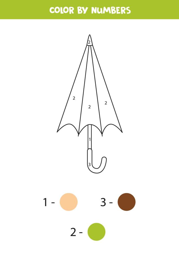 färg tecknad paraply med siffror. kalkylblad för barn. vektor