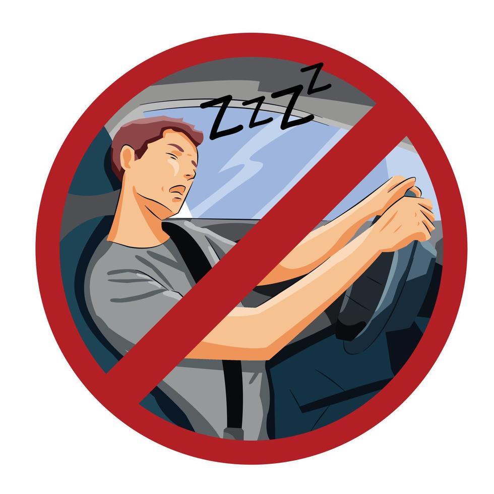 man sovande medan körning, farlig kör inte kör om sömnig olycka i väg vektor