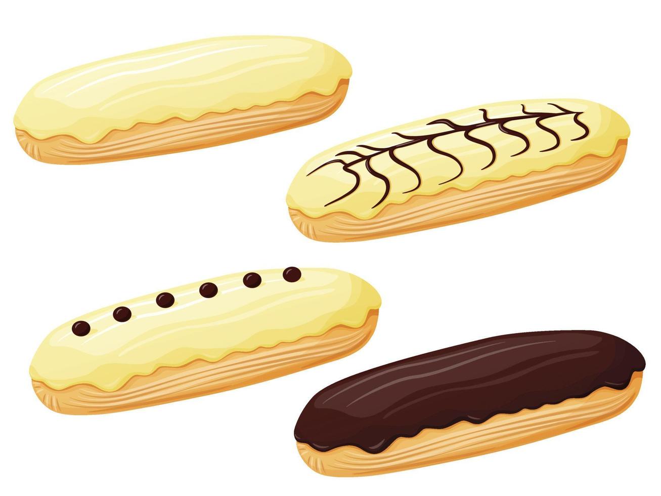 franska eclair med tjock vaniljsås och choklad. gott efterrätt. vektor