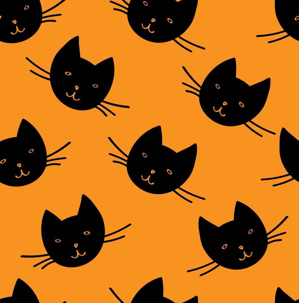 schwarze Katze auf dem orangefarbenen Hintergrund. lustiges nahtloses Muster. vektor