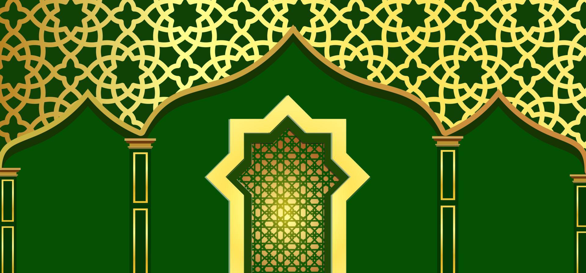 islamisches Banner mit grünem und goldenem Hintergrund und islamischer Musterdekoration vektor