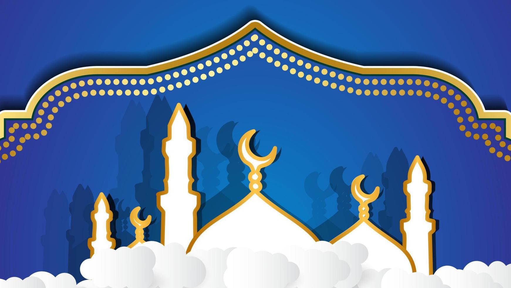 islamisches Banner mit blauem Hintergrund und Moschee vektor