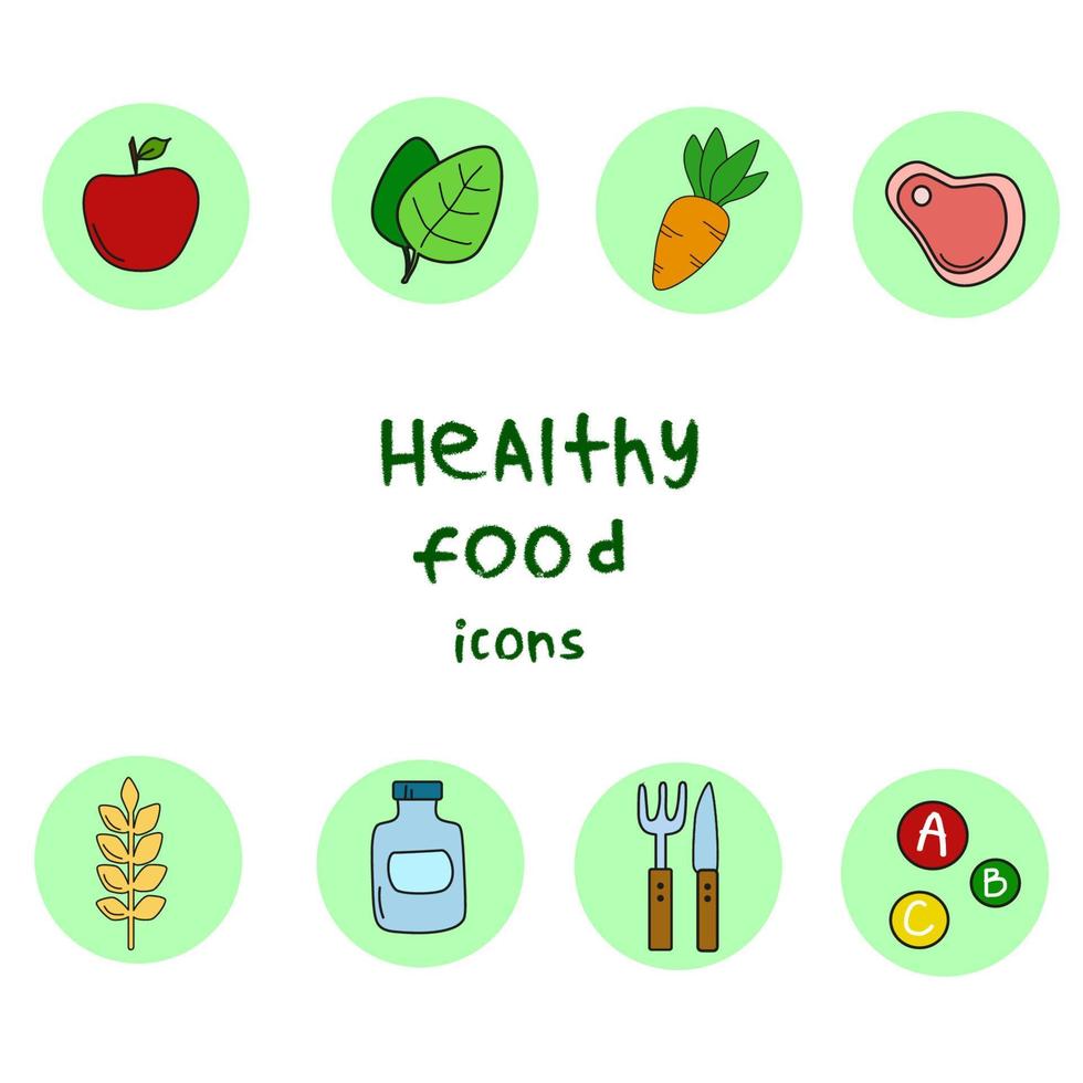 friska mat begrepp platt stil ikoner uppsättning vektor