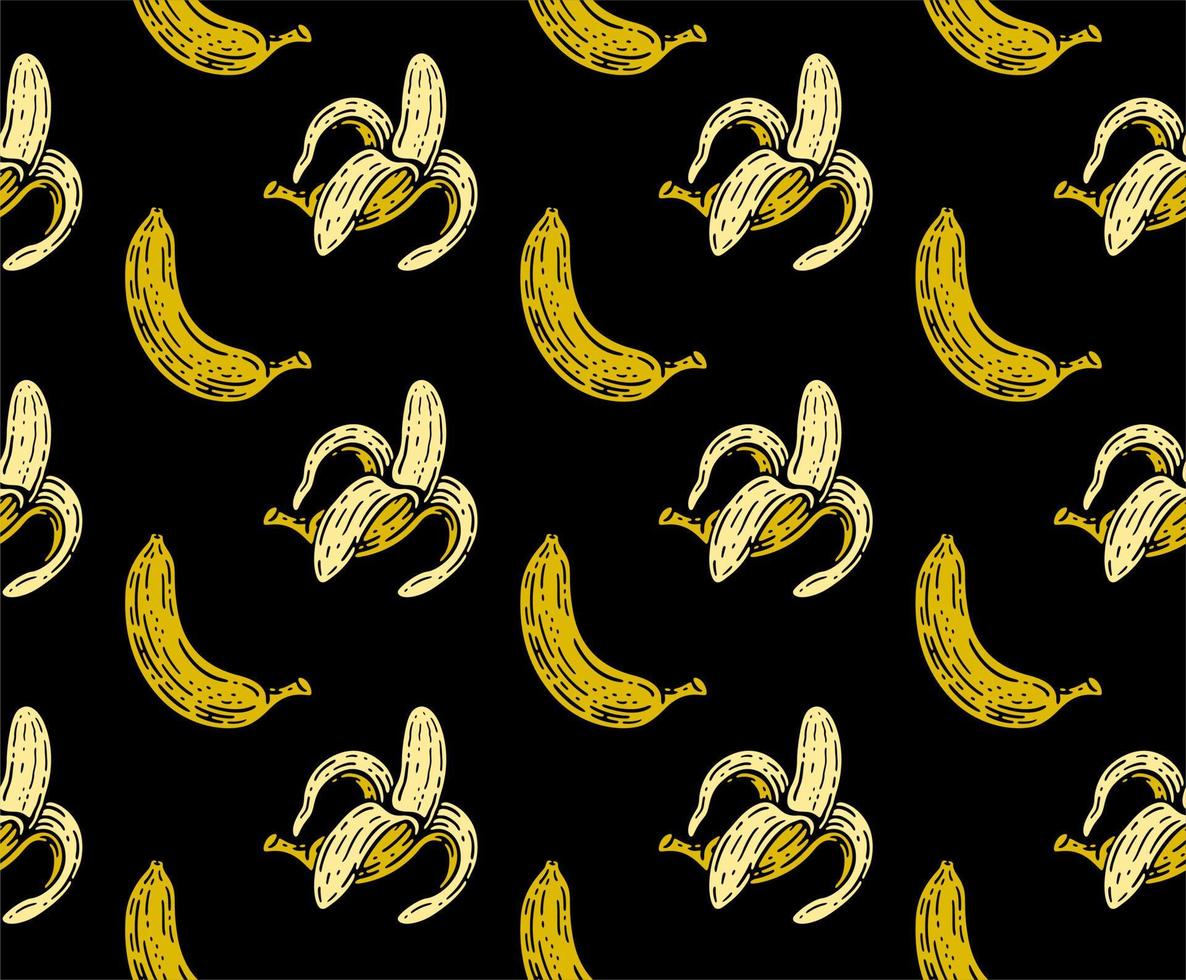 Nahtloses Muster von Bananenfrüchten im Doodle-Vintage-Stil. vektor