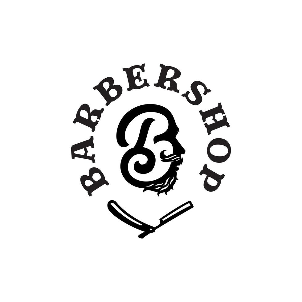 barbershop-logo-abzeichen mit buchstabe b kombinieren bart und schnurrbart vektor