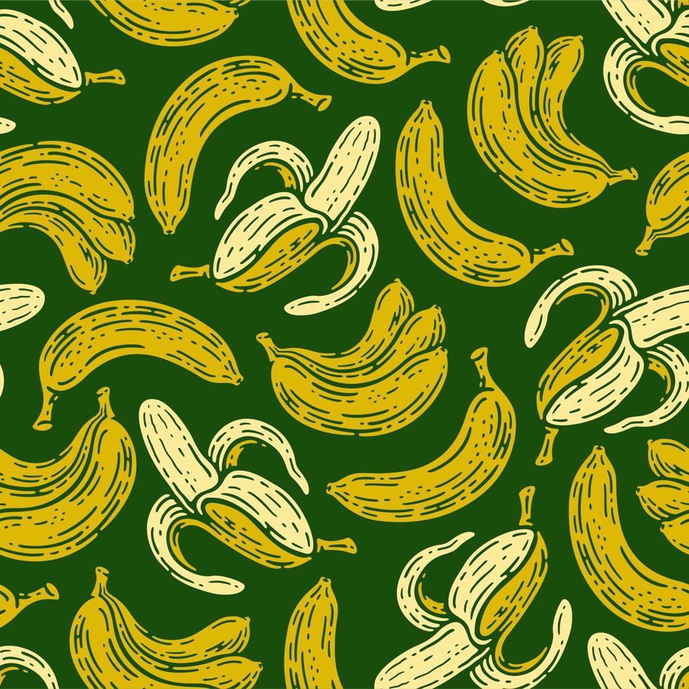 Nahtloses Muster von Bananenfrüchten im Doodle-Vintage-Stil. vektor