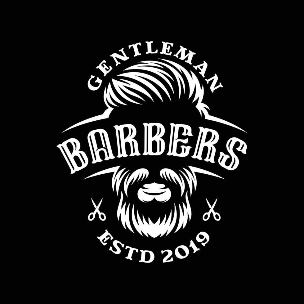 Barbershop-Frisur-Logo auf schwarzem Hintergrund. vektor