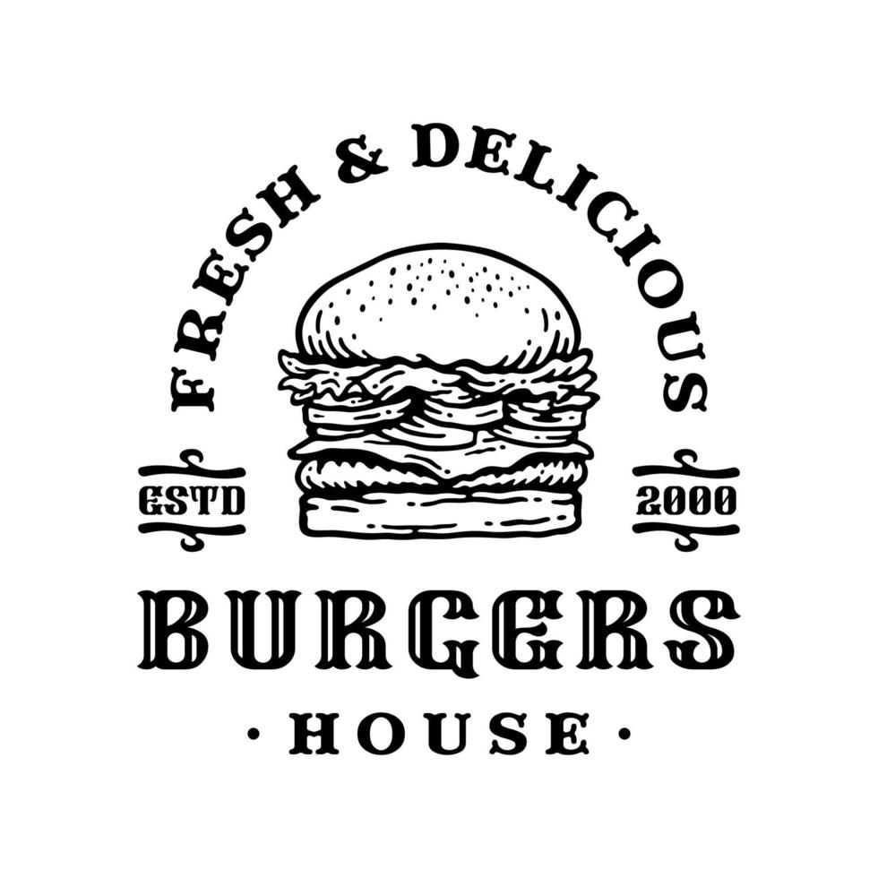 Logo-Abzeichen von Burger im Vintage-Design vektor