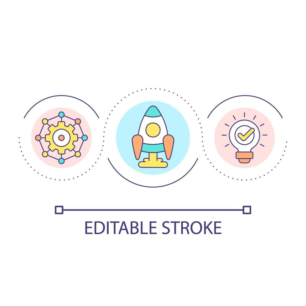 Symbol für das Konzept der Startup-Booster-Schleife. Innovationen im Geschäft. digitale technologieintegration abstrakte idee dünne linie illustration. isolierte Umrisszeichnung. editierbarer Strich. vektor