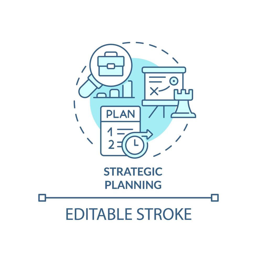 Symbol für das türkisfarbene Konzept der strategischen Planung. langfristige Entscheidungen. Organisationstyp abstrakte Idee dünne Linie Illustration. isolierte Umrisszeichnung. editierbarer Strich. vektor