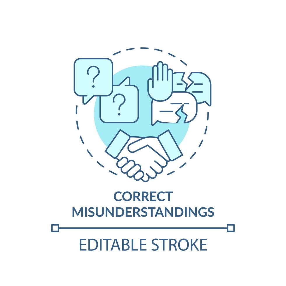 korrekt missförstånd turkos begrepp ikon. ökande emotionell intelligens abstrakt aning tunn linje illustration. isolerat översikt teckning. redigerbar stroke. vektor