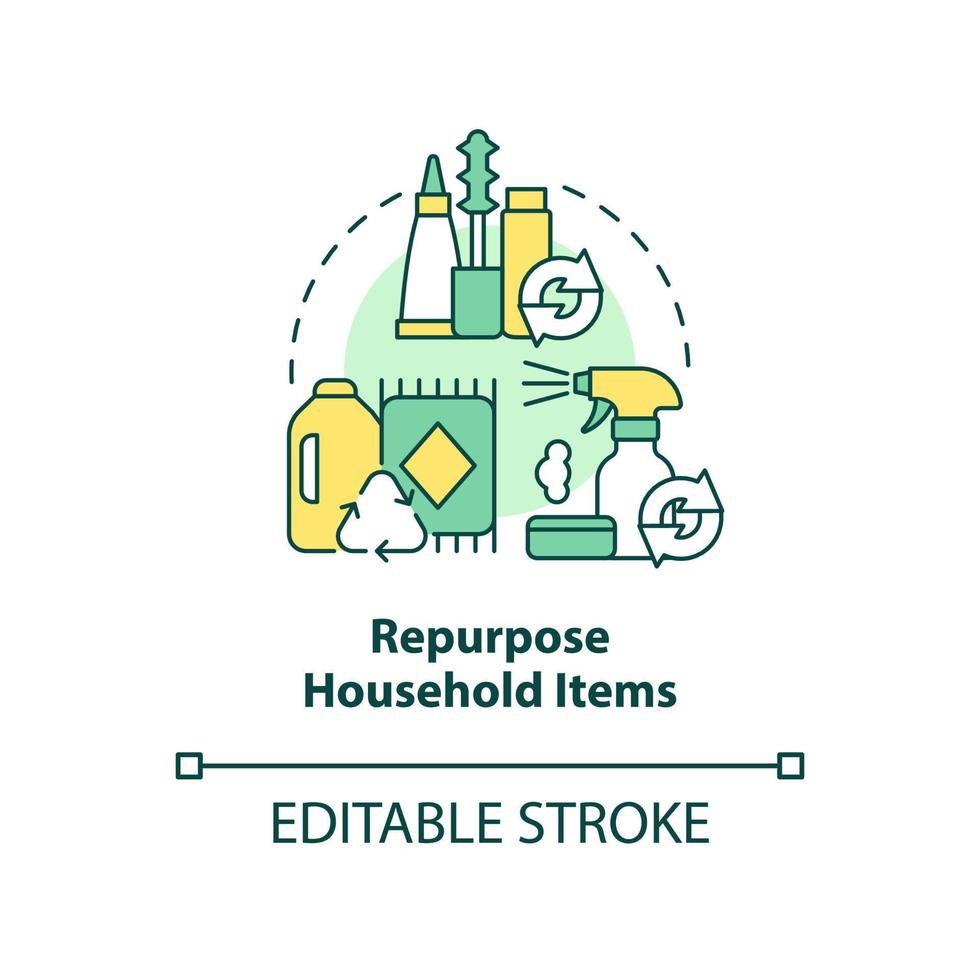 återanvända hushåll objekt begrepp ikon. övergång in i noll-avfall livsstil abstrakt aning tunn linje illustration. isolerat översikt teckning. redigerbar stroke. vektor