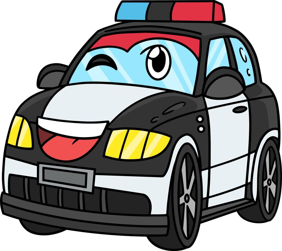 polis bil med ansikte fordon tecknad serie ClipArt vektor