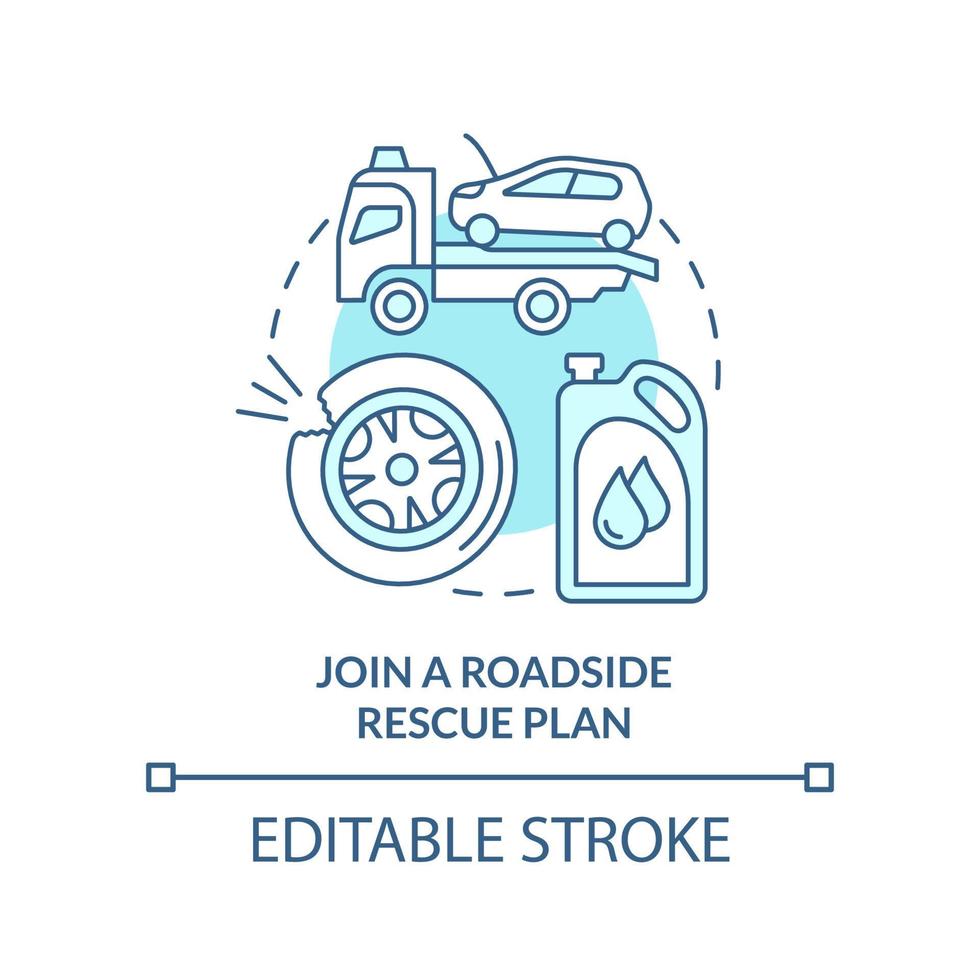 Am Straßenrand Rettungsplan Türkis Konzept Symbol beitreten. Zugmaschine. road trip tipp abstrakte idee dünne linie illustration. isolierte Umrisszeichnung. editierbarer Strich. vektor