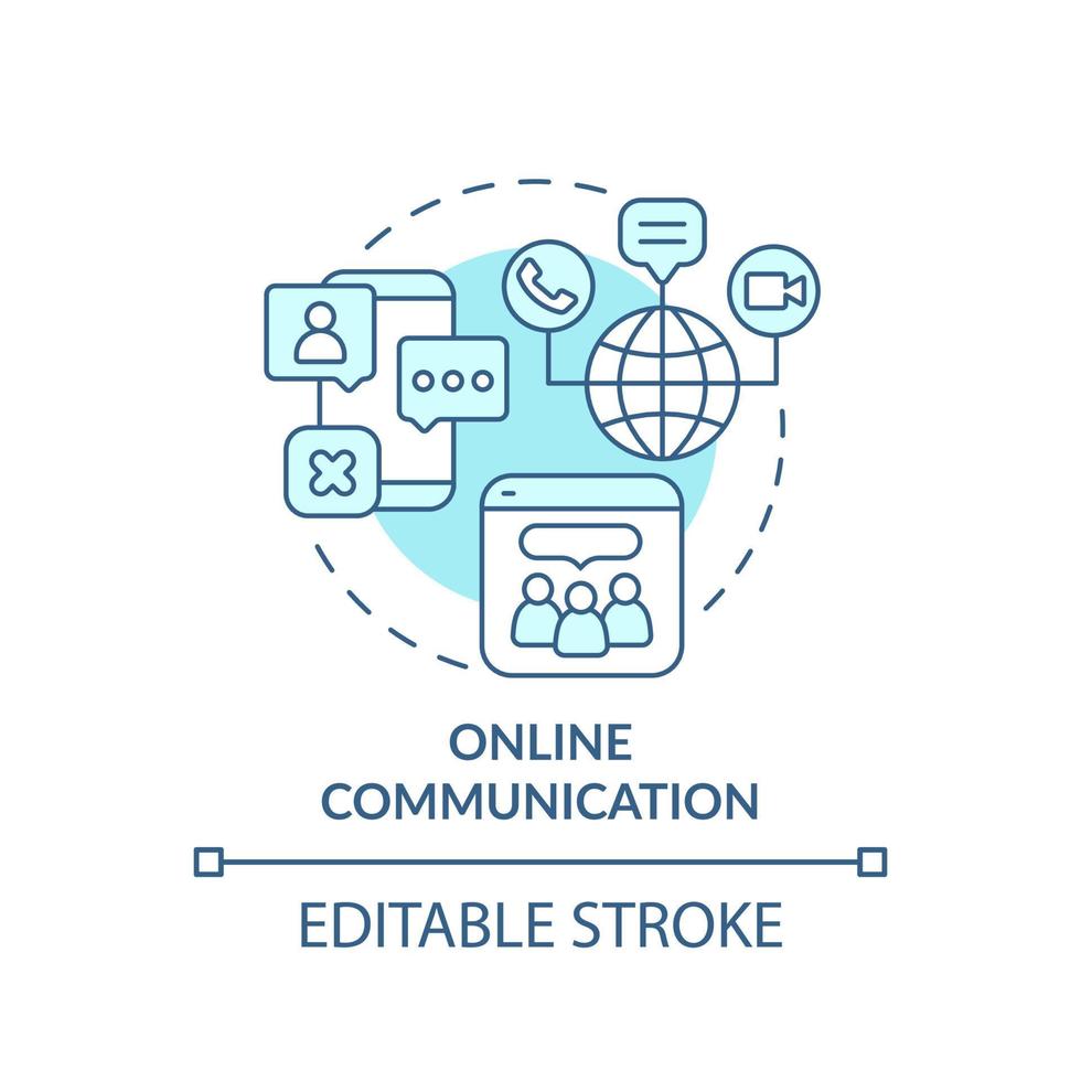 Symbol für das türkisfarbene Konzept der Online-Kommunikation. Social Media abstrakte Idee dünne Linie Illustration. simsen. isolierte Umrisszeichnung. editierbarer Strich. vektor