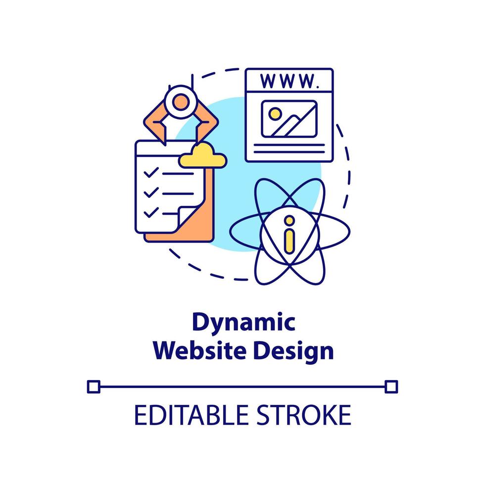 dynamisk hemsida design begrepp ikon. webb design snäll abstrakt aning tunn linje illustration. databasdriven webbplats. isolerat översikt teckning. redigerbar stroke. vektor