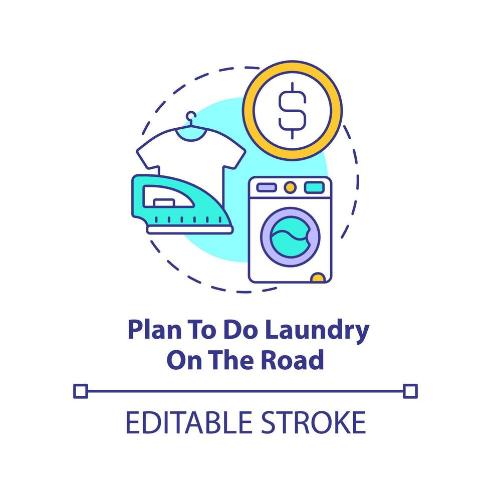 Planen Sie, Wäsche auf dem Straßenkonzept-Symbol zu waschen. Kleidung sauber halten. road trip tipp abstrakte idee dünne linie illustration. isolierte Umrisszeichnung. editierbarer Strich. vektor