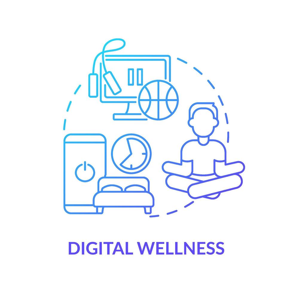 Symbol für digitales Wellness-Konzept mit blauem Farbverlauf. Life- und Social-Media-Balance. psychische Gesundheit Trend abstrakte Idee dünne Linie Illustration. isolierte Umrisszeichnung. vektor