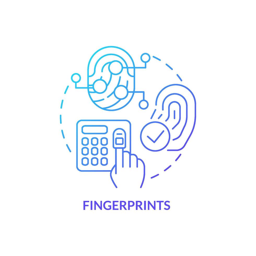 Fingerabdrücke blaues Farbverlauf-Konzept-Symbol. biometrische identifikationstechnologie abstrakte idee dünne linie illustration. automatisierte Erkennung. isolierte Umrisszeichnung. vektor