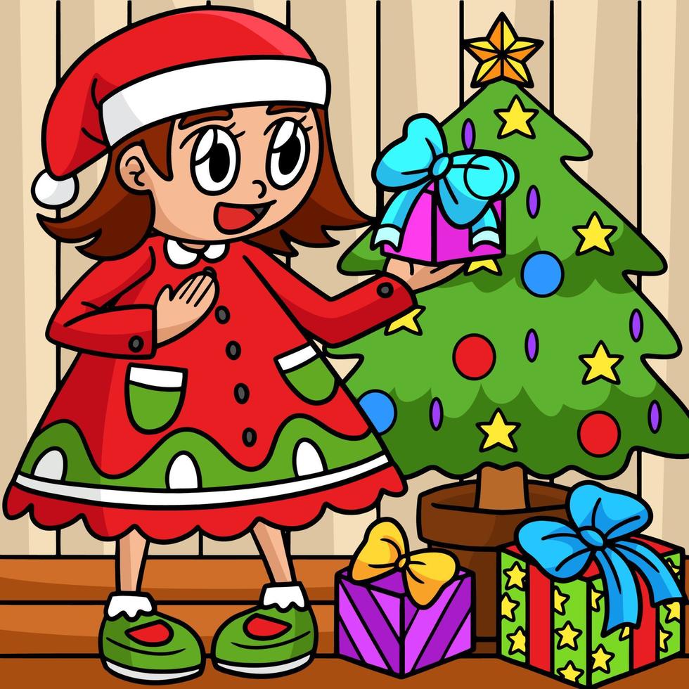 gåva och jul träd färgad illustration vektor