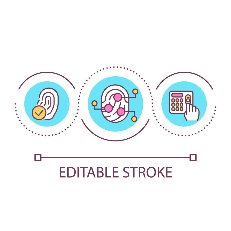 fingeravtryck tillgång kontrollera slinga begrepp ikon. dörr inträde systemet abstrakt aning tunn linje illustration. elektronisk låsning. biometrisk data. isolerat översikt teckning. redigerbar stroke. vektor