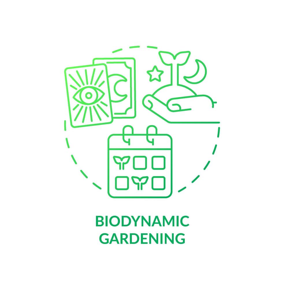 Symbol für das grüne Farbverlaufskonzept der biodynamischen Gartenarbeit. Aussaat- und Pflanzkalender. Gartentyp abstrakte Idee dünne Linie Illustration. isolierte Umrisszeichnung. vektor