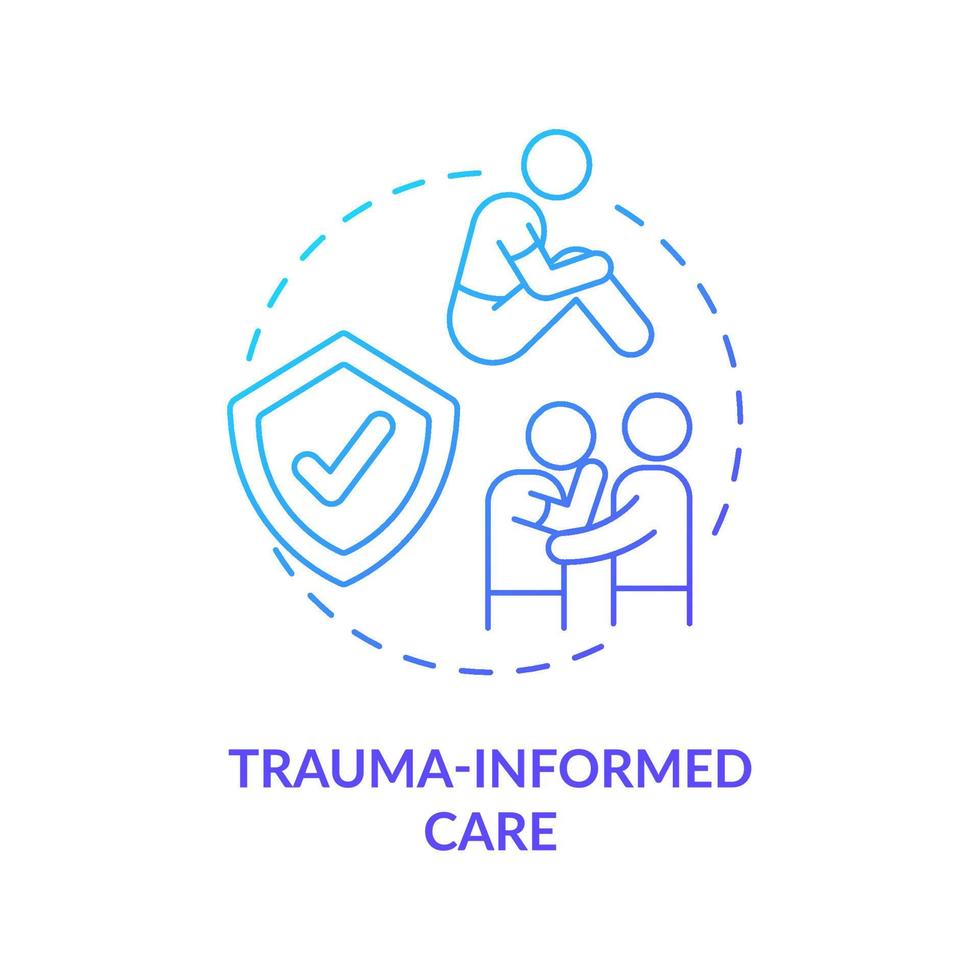 trauma informerad vård blå lutning begrepp ikon. patient erfarenhet helande. mental hälsa trend abstrakt aning tunn linje illustration. isolerat översikt teckning. vektor